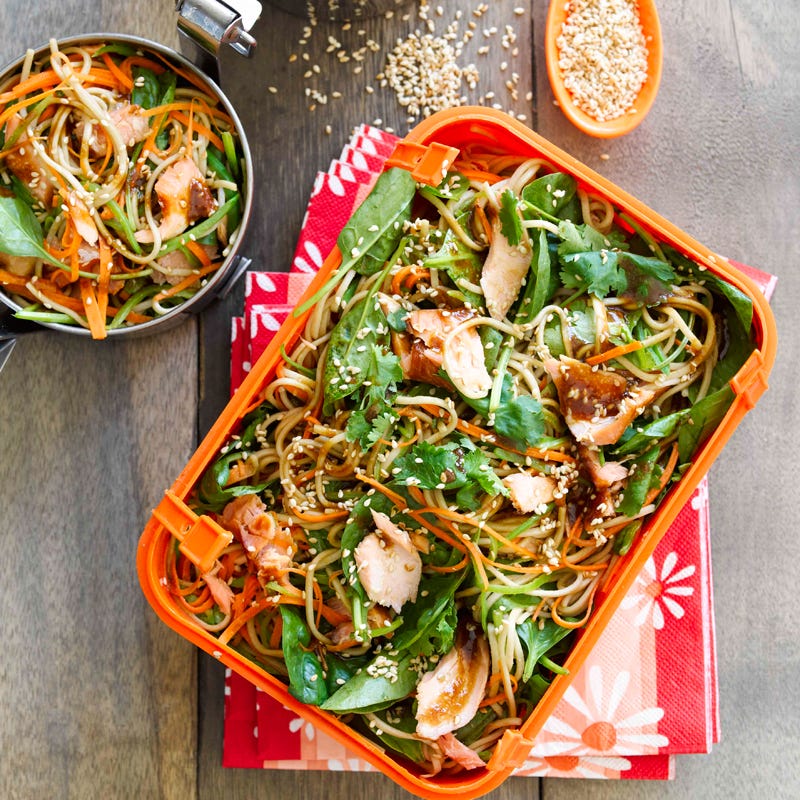 Soba noodle salad with salmon and miso dressing
