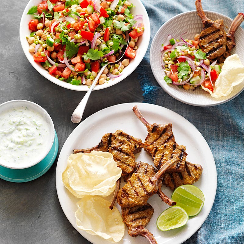 Grilled tikka massala lamb cutlets with raita