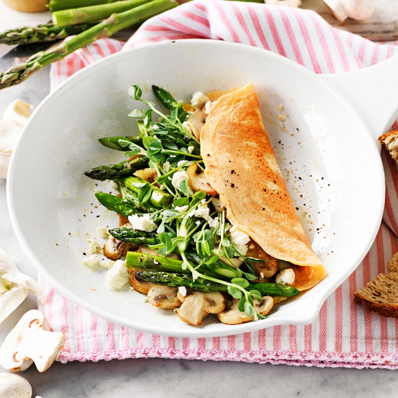 Photo of Mushroom, asparagus and snow pea sprout omelette by WW