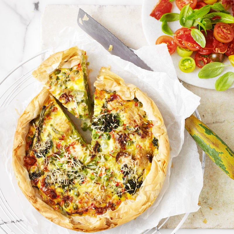 Green vegetable filo tart