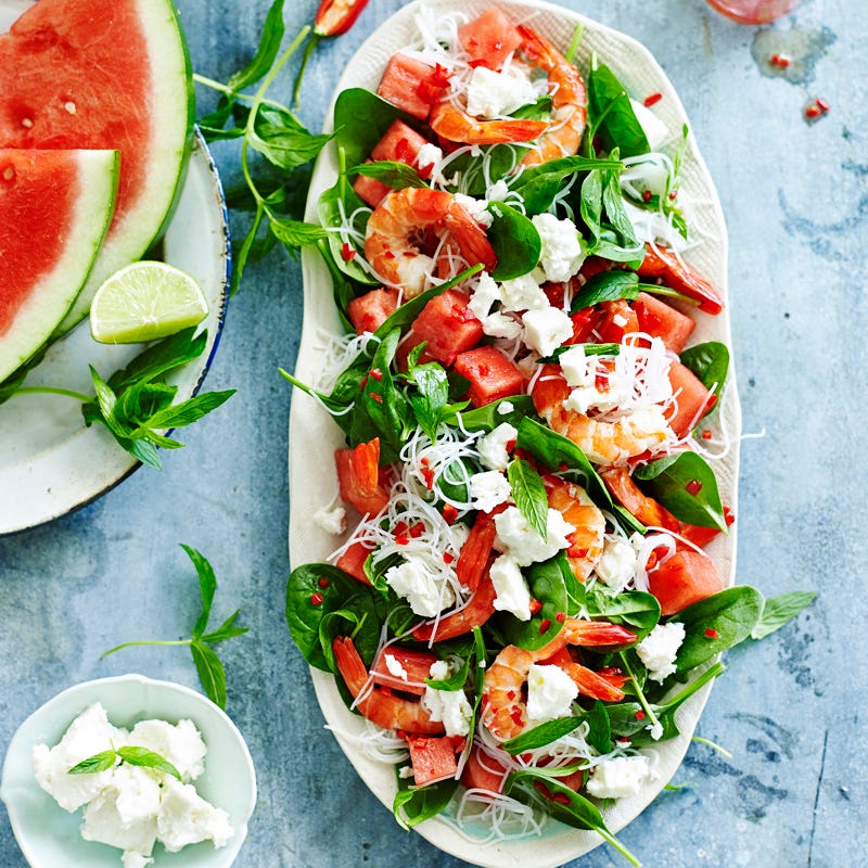 Prawn, watermelon and mint salad