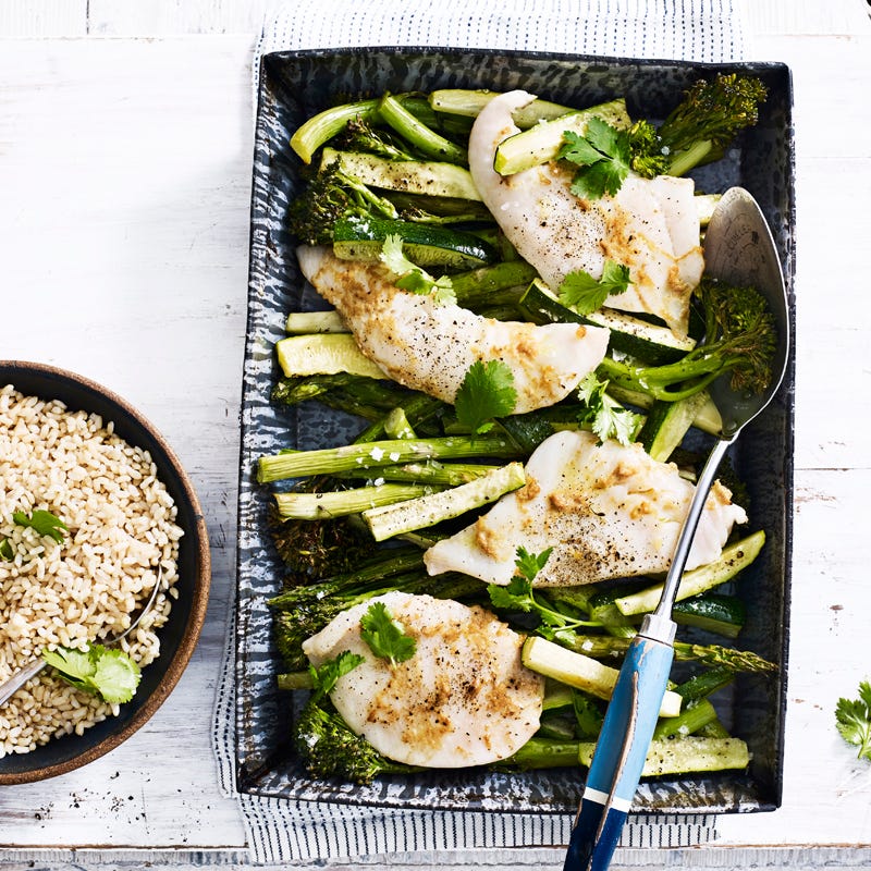 Photo of One pan roasted mustard ginger fish with greens by WW