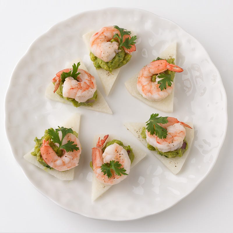 Jicama Chips with Guacamole & Shrimp