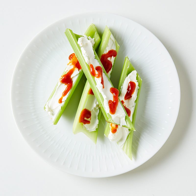 Cheesy Celery with Hot Sauce