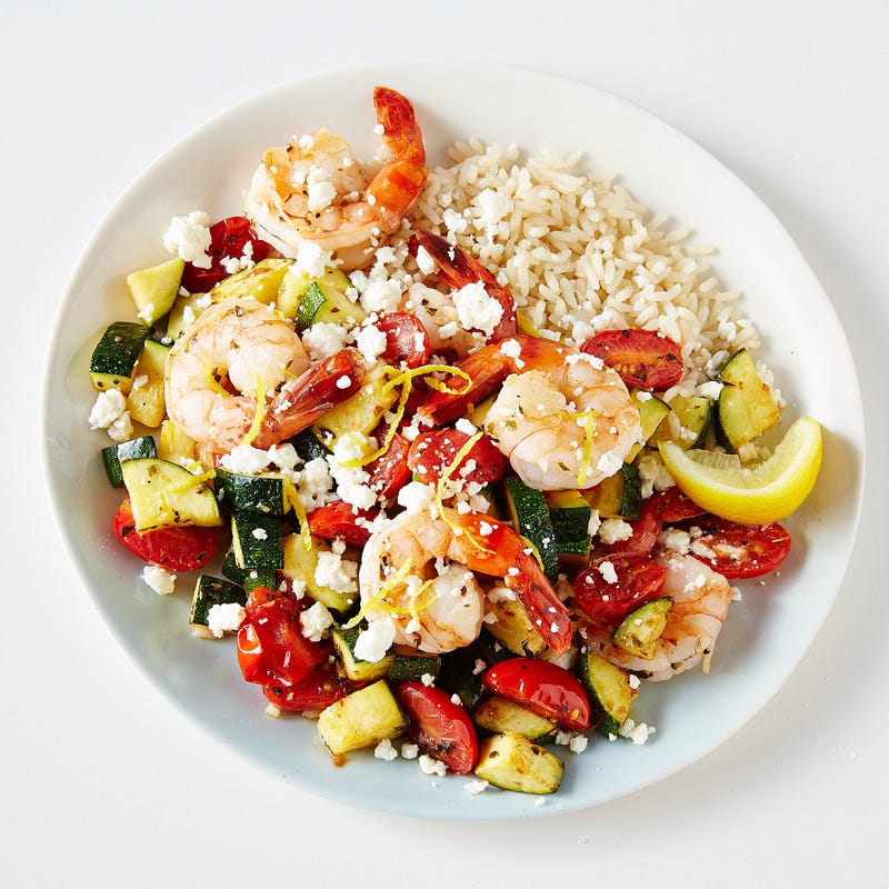 Greek Shrimp and Veggie Sauté with Rice