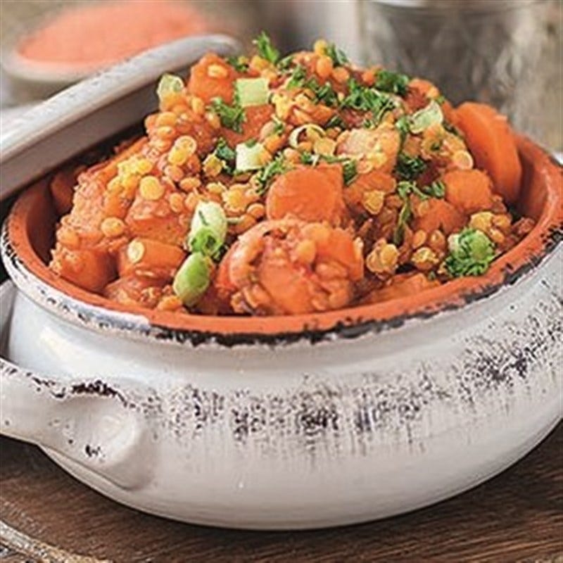 Chili met zoete aardappel en linzen