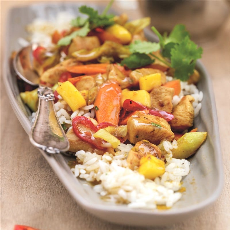 Fruitige kipcurry met prei