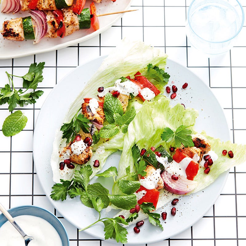 Photo of Mediterranean chicken skewers with pomegranate and mint yoghurt by WW