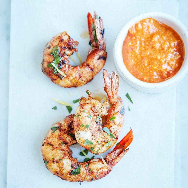 Photo of Spanish prawns with almond and roasted capsicum dressing by WW