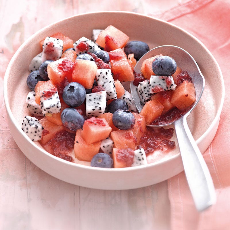 Exotischer Fruchtsalat mit Cranberrydressing / Exotischer Obstsalat mit Cranberrydressing