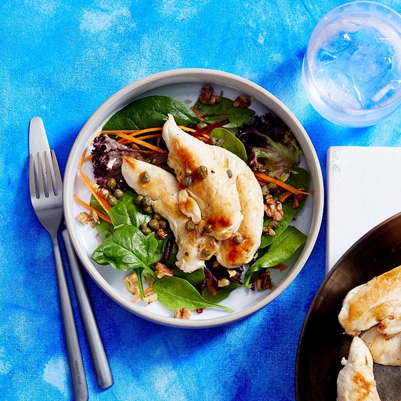 Pan-fried chicken with capers