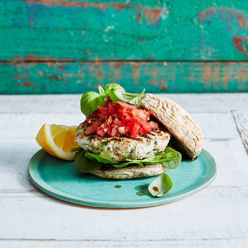 Chilli chicken mushroom bun burgers