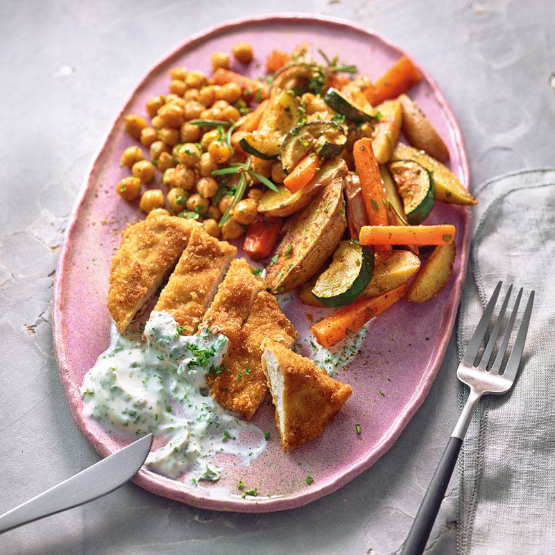 Knusprige Kichererbsen mit Schnitzel