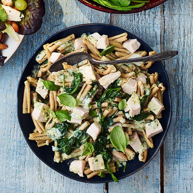 Chicken with pesto pasta