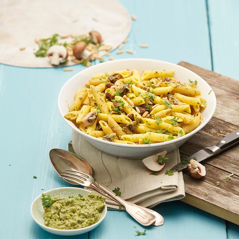 Photo de Pâtes aux champignons et pesto de petits pois prise par WW
