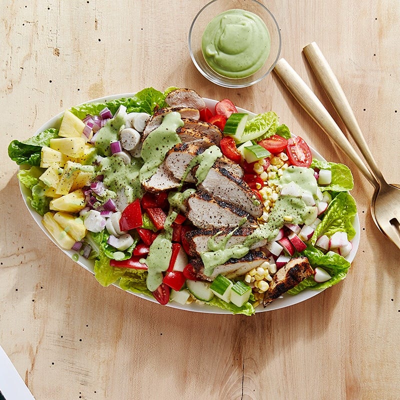 Chicken cobb salad with creamy avocado dressing
