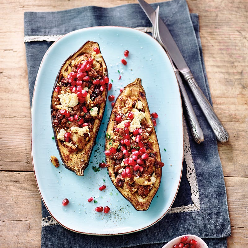 Photo de Aubergine farcie, viande hachée et graines de grenade prise par WW