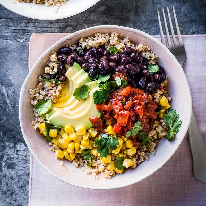 Cauliflower rice burrito bowls