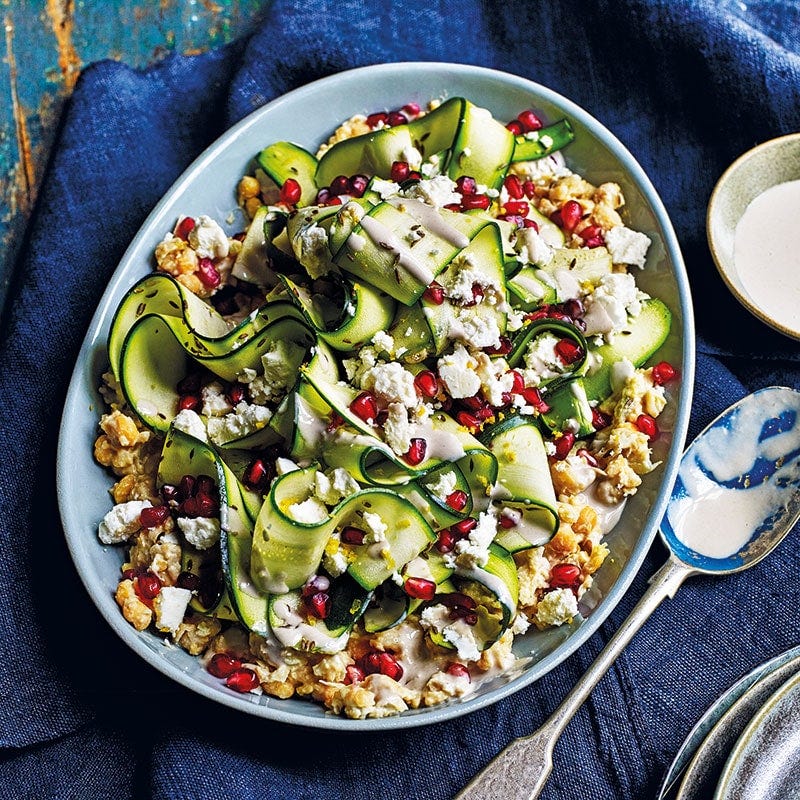 Smashed chickpeas with zucchini and feta