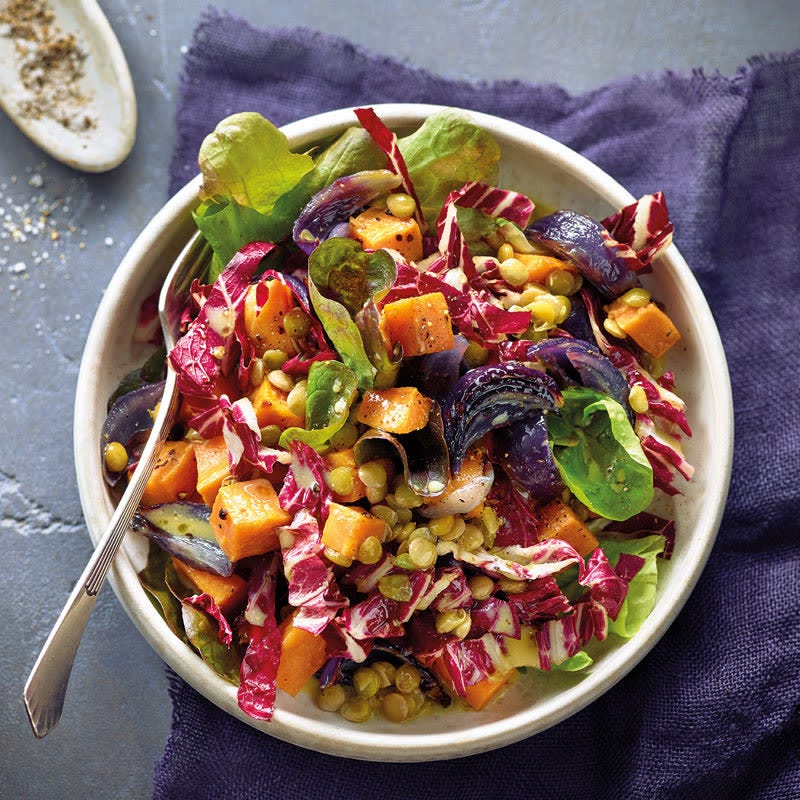 Süsskartoffelsalat mit Linsen