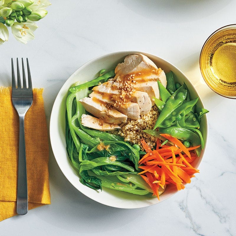 Chicken & bok choy bowls with sesame-ginger dressing