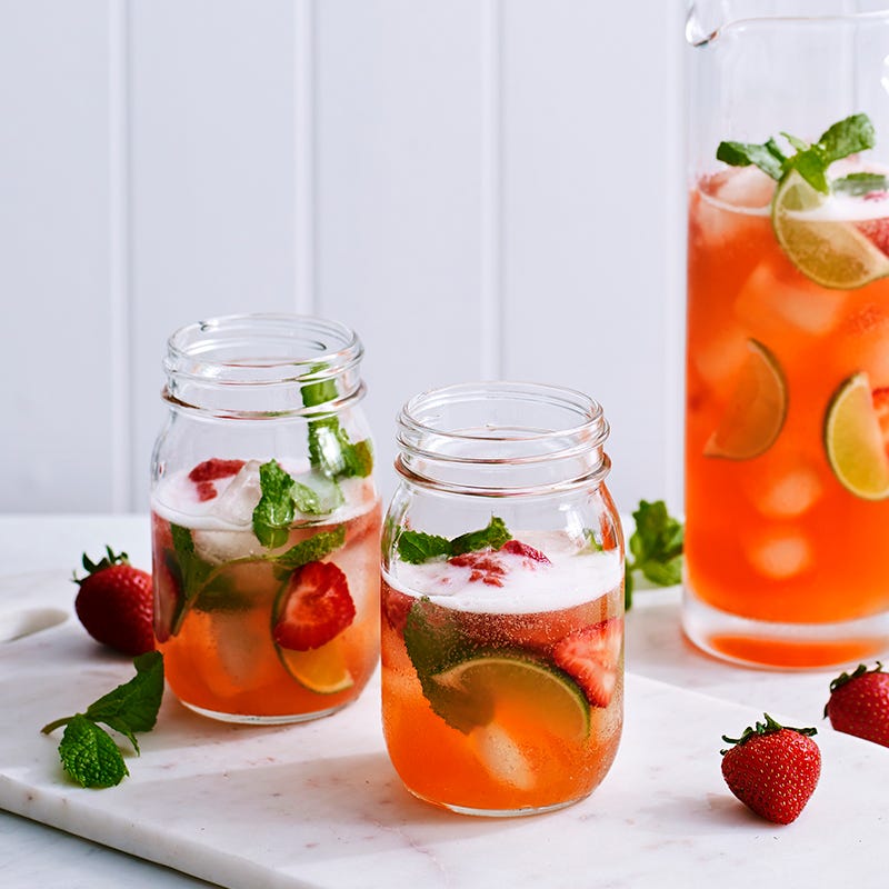 Strawberry mojito kombucha cocktail