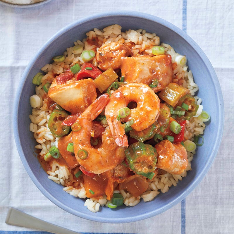 Sausage, chicken and prawn stew