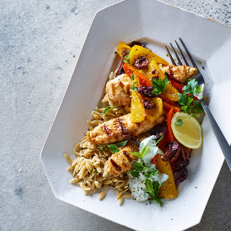 Photo of Greek chicken with tzatziki, risoni and capsicums by WW