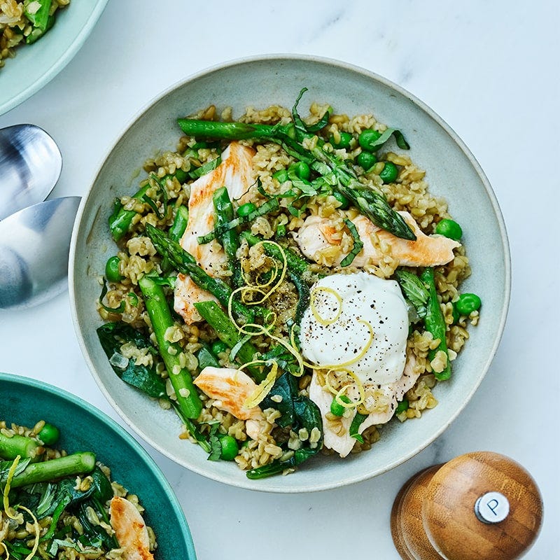Freekeh chicken and asparagus 'risotto'