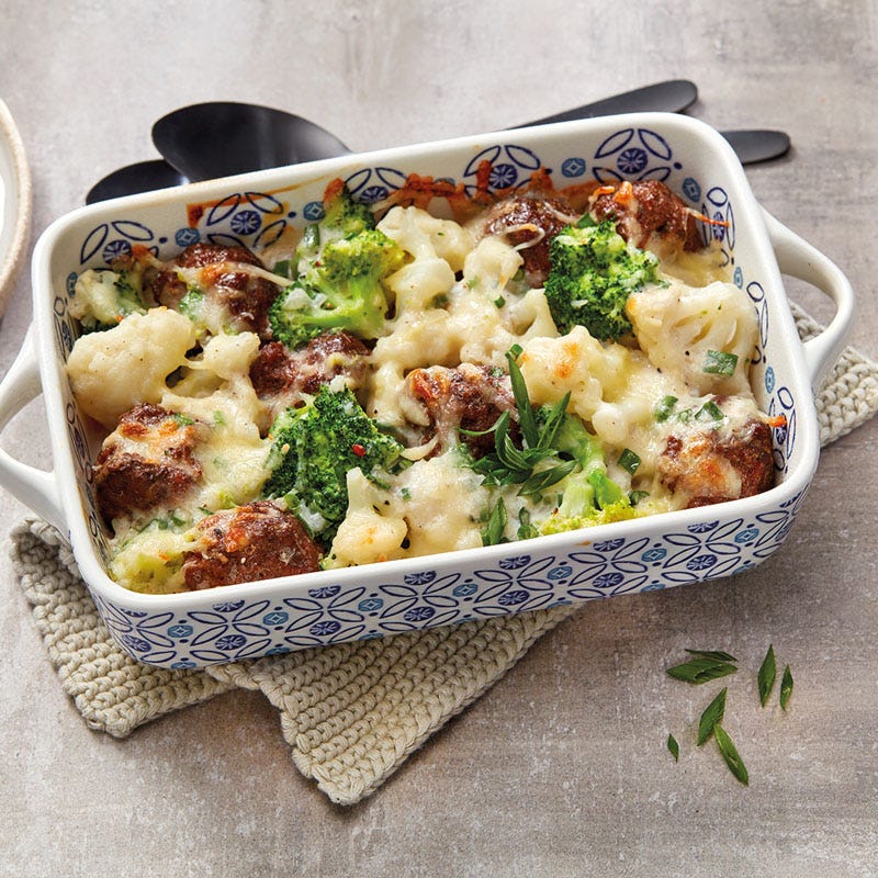 Blumenkohl-Hackbällchen-Auflauf